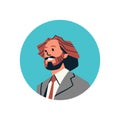 Brown hair businessman avatar man face profile icon concept online support service male cartoon character portrait