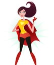 Brown hair Super woman in red costume (superhero)