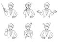 Brown hair young businessman upper body 6 piece set 2 line drawing