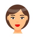 Brown-haired girl with red lips, short bob haircut, face of young pretty woman with light makeup Royalty Free Stock Photo