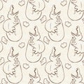 Brown hand drawn Spinosaurus in egg seamless pattern. Gender Neutral Jurassic dinosaur fossil silhouette for baby