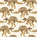 Brown hand drawn Spinosaurus fossil bones dinosaur seamless pattern. Gender Neutral Jurassic silhouette for baby nursery