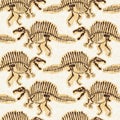 Brown hand drawn Spinosaurus fossil bones dinosaur seamless pattern. Gender Neutral Jurassic silhouette for baby nursery