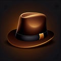 a brown hat with a gold band on a black background with a black background and a gold stripe around the brim Royalty Free Stock Photo