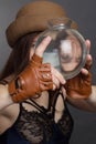 In the brown hat and leather gloves Royalty Free Stock Photo