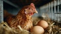 Brown Hen Nesting with Fresh Eggs in Rustic Farm Setting Royalty Free Stock Photo