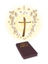 A Brown Holy Bible with A Wooden Cross Royalty Free Stock Photo