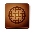 Brown Homemade pie icon isolated on white background. Wooden square button. Vector