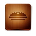 Brown Homemade pie icon isolated on white background. Wooden square button. Vector