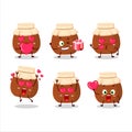 Brown honey jar cartoon character with love cute emoticon