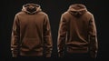 Brown hoodie, front and back view on black background Royalty Free Stock Photo