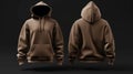 Brown hoodie, front and back view on black background Royalty Free Stock Photo