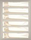 Brown horizontal paper banners sticked on striped wall