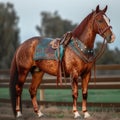 A brown horse full body image generative AI Royalty Free Stock Photo