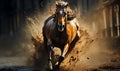 Brown Horse Galloping Through Dirt Field Royalty Free Stock Photo