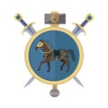 Brown Horse in Gold Circle. Isolated Avatar Icon