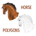 Brown horse head polygons coloured and outline vector