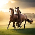 Brown Horse Playing on The Grass Realistic Digital Art