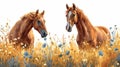 Brown Horses Grazing in a Paddock AI Generated