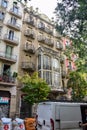 brown house with beautiful openwork balconies. Barcelona Royalty Free Stock Photo