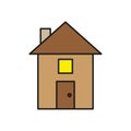 Brown house drawing in flat style. Real estate home property. Vector illustration. stock image. Royalty Free Stock Photo