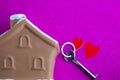 Brown house heart and key on a white background. Sumbol of family and love. Valentines day concept