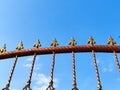 A brown iron fence with a pointed end facing the blue sky Royalty Free Stock Photo