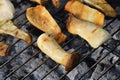 Brown king oyster mushrooms on grill