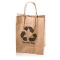 Brown kraft paper bag with copy space on a white background: Clipping path. Royalty Free Stock Photo