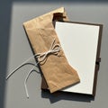 Envelope partially open with a white string tied around it lies on Royalty Free Stock Photo