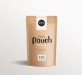 Brown kraft paper pouch bags, front view with stickers label, packaging mock up template design Royalty Free Stock Photo