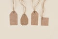 Brown kraft paper tags with jute rope. Sale discount concept. Copy space, flat lay Royalty Free Stock Photo