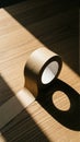 Brown Kraft Paper Tape on Wooden Surface with Sunlight Royalty Free Stock Photo