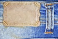Brown label on blue jeans Royalty Free Stock Photo