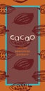 Brown label for cocoa beans with Cacao beans pattern seamless with cocoa bean hand drawn illustrations.
