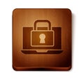 Brown Laptop and lock icon isolated on white background. Computer and padlock. Security, safety, protection concept Royalty Free Stock Photo