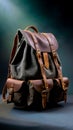 A brown and black backpack sitting on top of a table Royalty Free Stock Photo