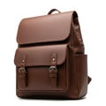 Brown leather backpack isolated on white background Royalty Free Stock Photo