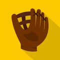 Brown leather baseball glove icon, flat style