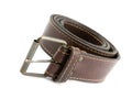 Brown leather belt with metal belt-buckle Royalty Free Stock Photo