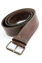 Brown leather belt with metal belt-buckle Royalty Free Stock Photo