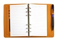 Brown leather binder notebook with pen isolated Royalty Free Stock Photo