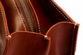 Brown leather boot or bag with zipper close up. Royalty Free Stock Photo