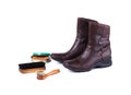 Brown leather boots and polish equipments