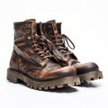 Brown Leather Boots: Post-apocalyptic Style On White Background