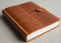 Brown leather-bound book with a buttoned strap closure. The Royalty Free Stock Photo