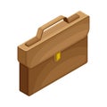 Brown Leather Briefcase with Buckle Isometric Vector Illustration