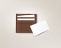 Brown leather cards holder with blank white card mock up