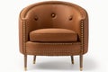 brown leather chair with brass nail head detailing against white background