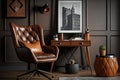 brown leather chair placed in sleek and modern office, surrounded by stylish decor